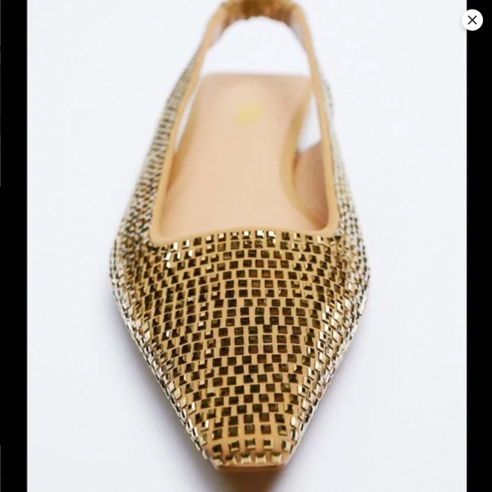 Zara Gold Woven Slingback Flats - Picture 3 of 6